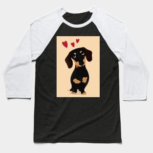 Cute Cartoon Dachshund with Three Red Hearts Baseball T-Shirt